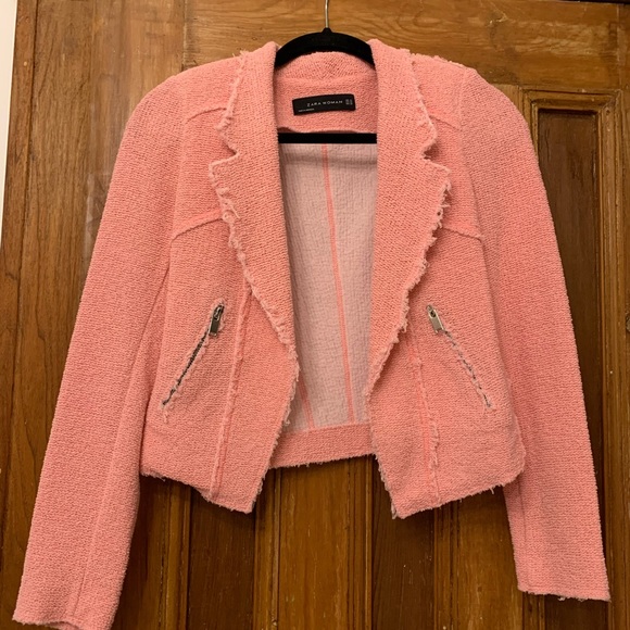 ZARA Pink Woven Moto Blazer